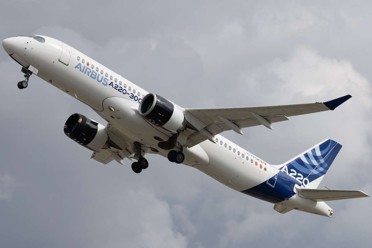 Airbus A220-300 departs Hamburg Airport