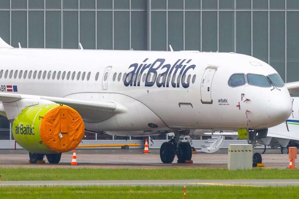 AirBaltic Airbus A220 Parked at Riga Airport Hangar without Engines (12.06.2025.)