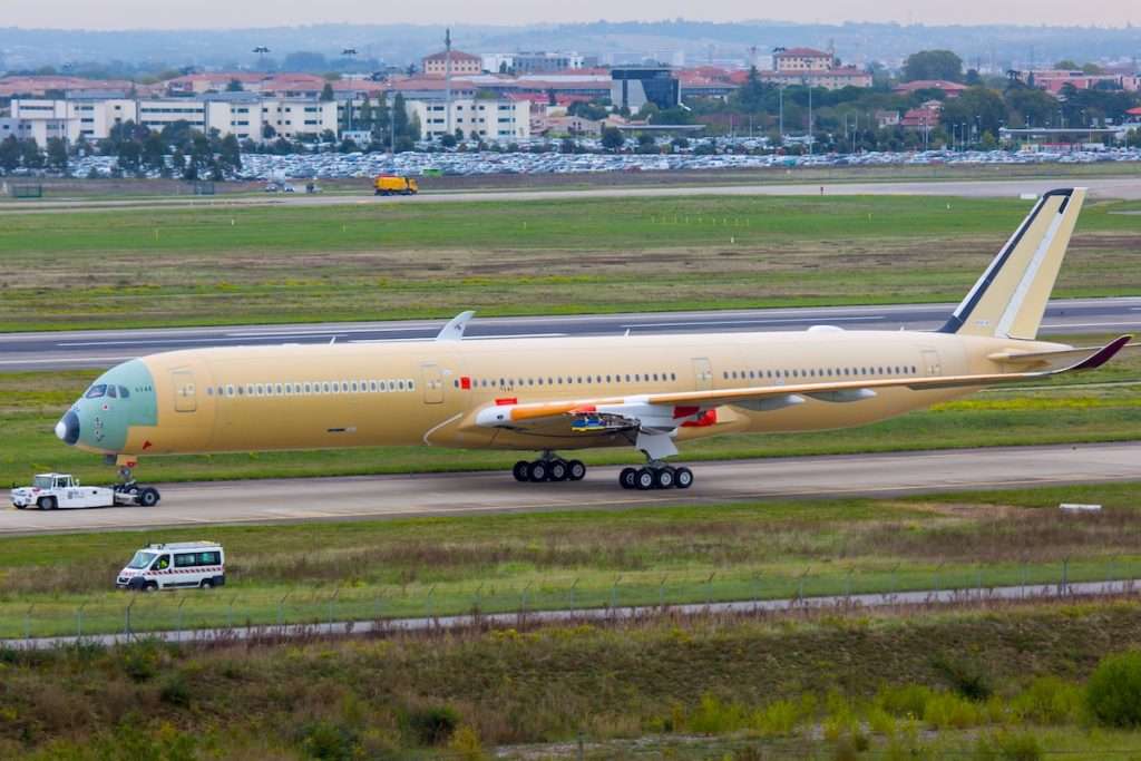 Airbus A350-1000 being towed in Toulouse