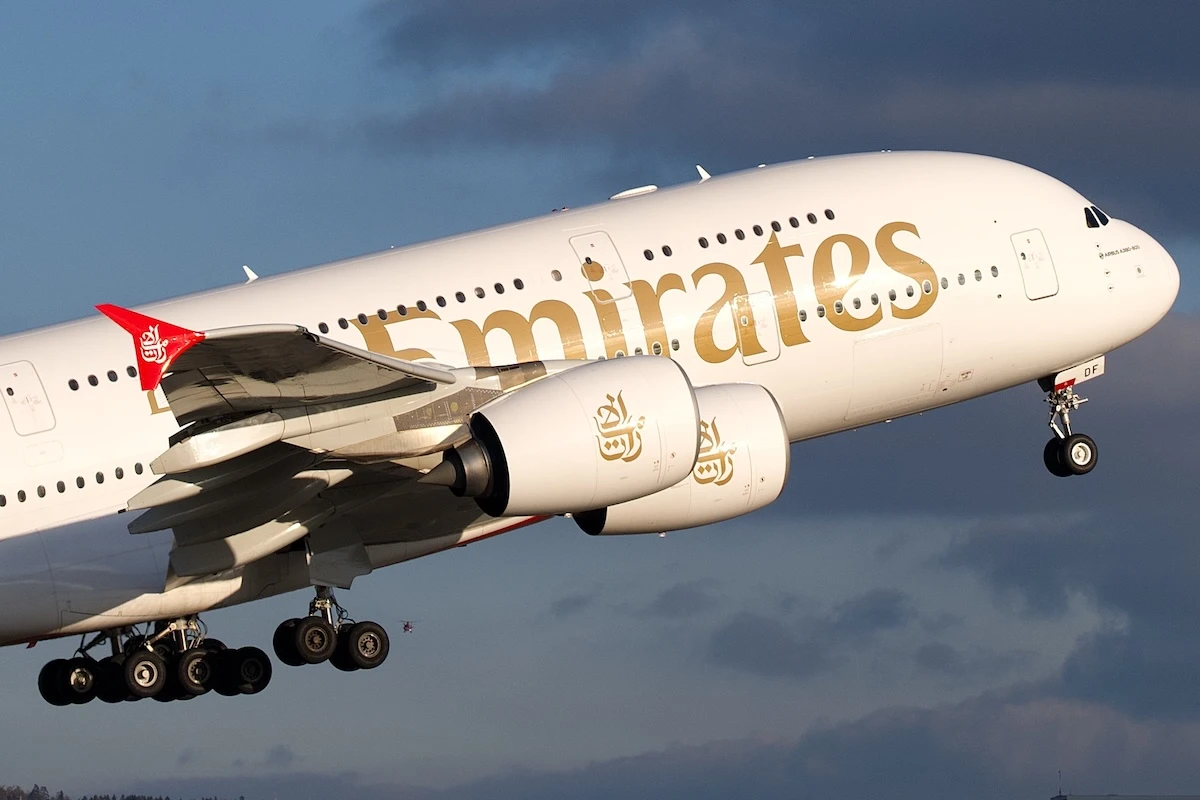 Emirates Airbus A380-800 departs Zurich for Dubai