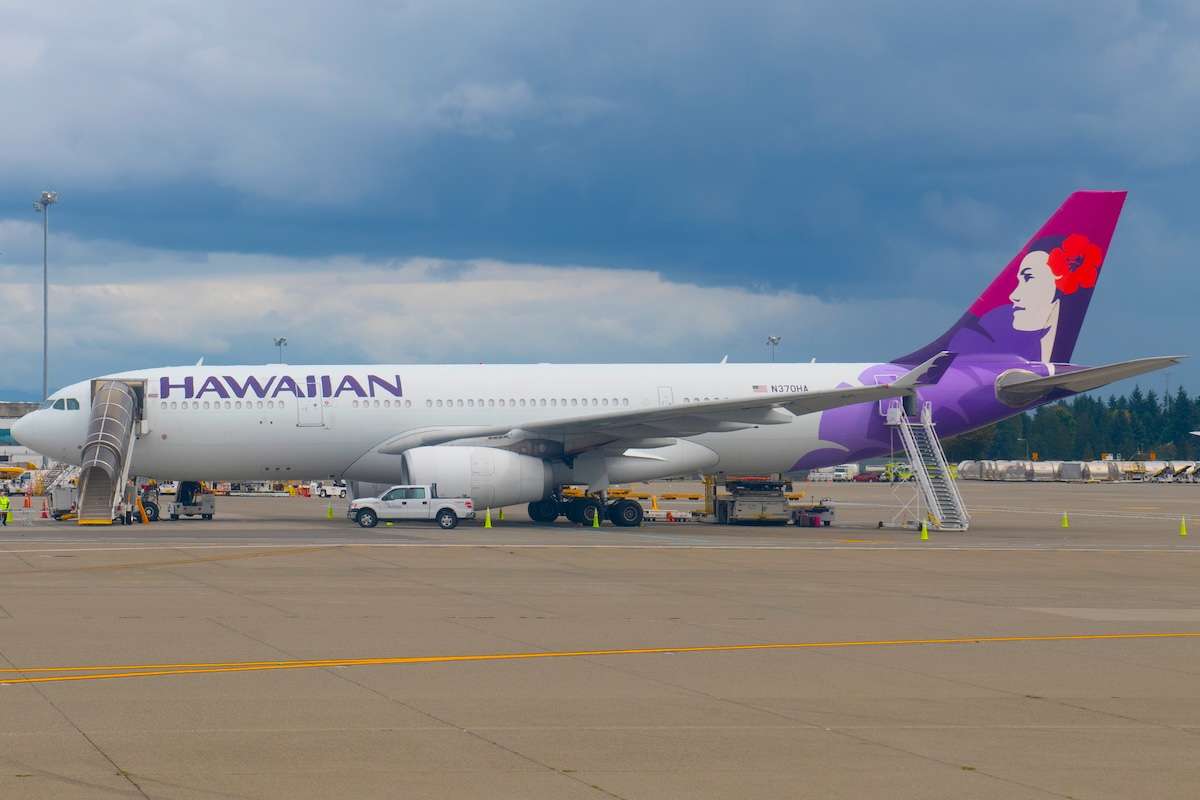 SEATTLE, USA - SEP. 13, 2019: Hawaiian Airlines Airbus A330 N370HA at Seattle Tacoma International Airport, Seattle, Washington, USA.