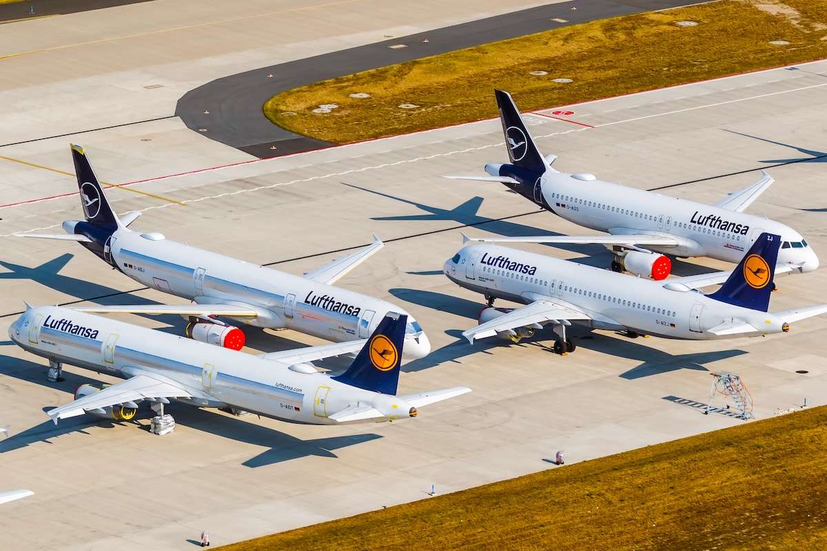 Stored Lufthansa airplanes aircraft Coronavirus Corona Virus COVID-19 at Berlin Brandenburg BER airport