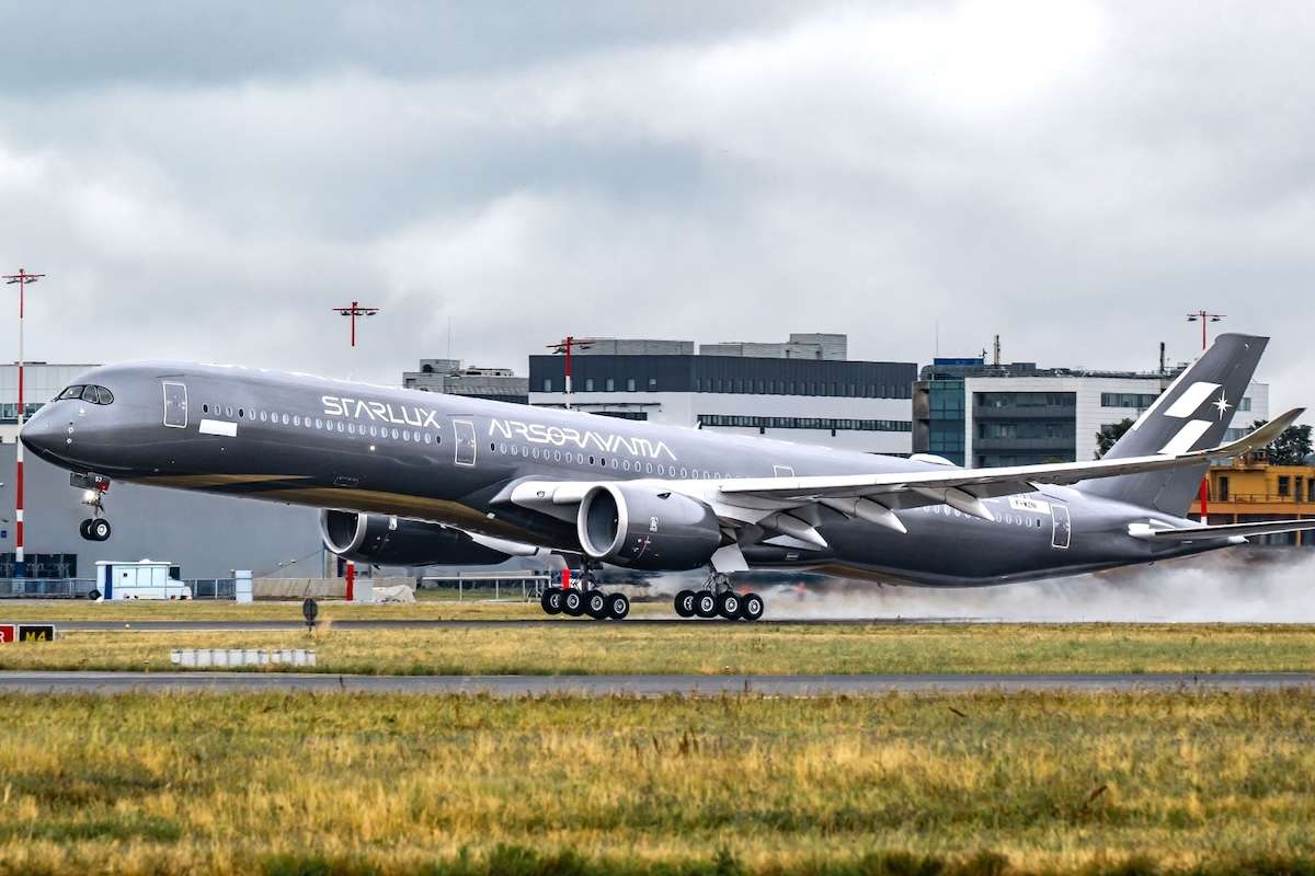 A STARLUX Airbus A350-1000 departs