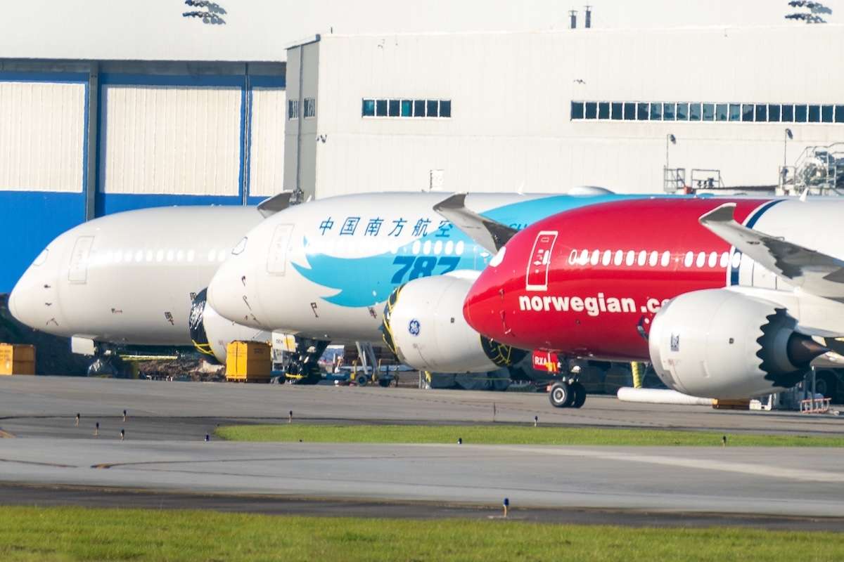 Charleston, SC - June 19 2022: three brand new 787 Dreamliners made at the Charleston production facility
