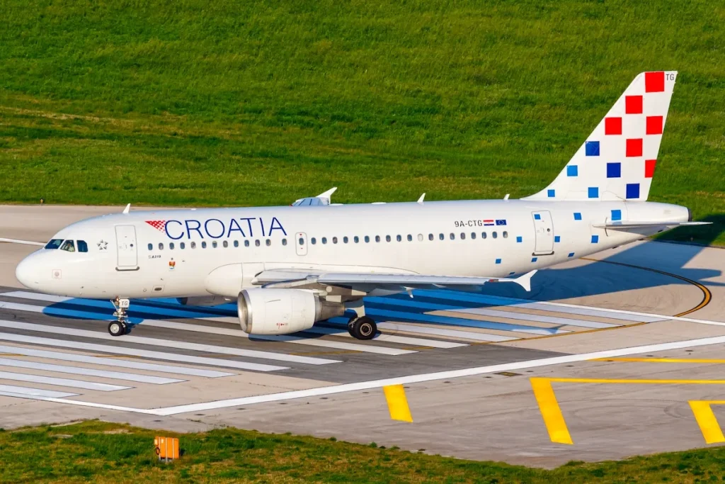 Croatia Airlines Airbus A319 airplane at Split Airport (SPU) in Croatia