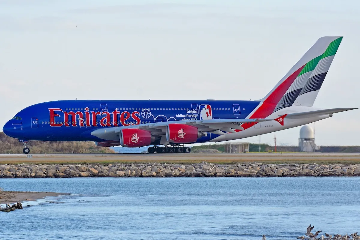 Emirates A380 wearing the NBA livery