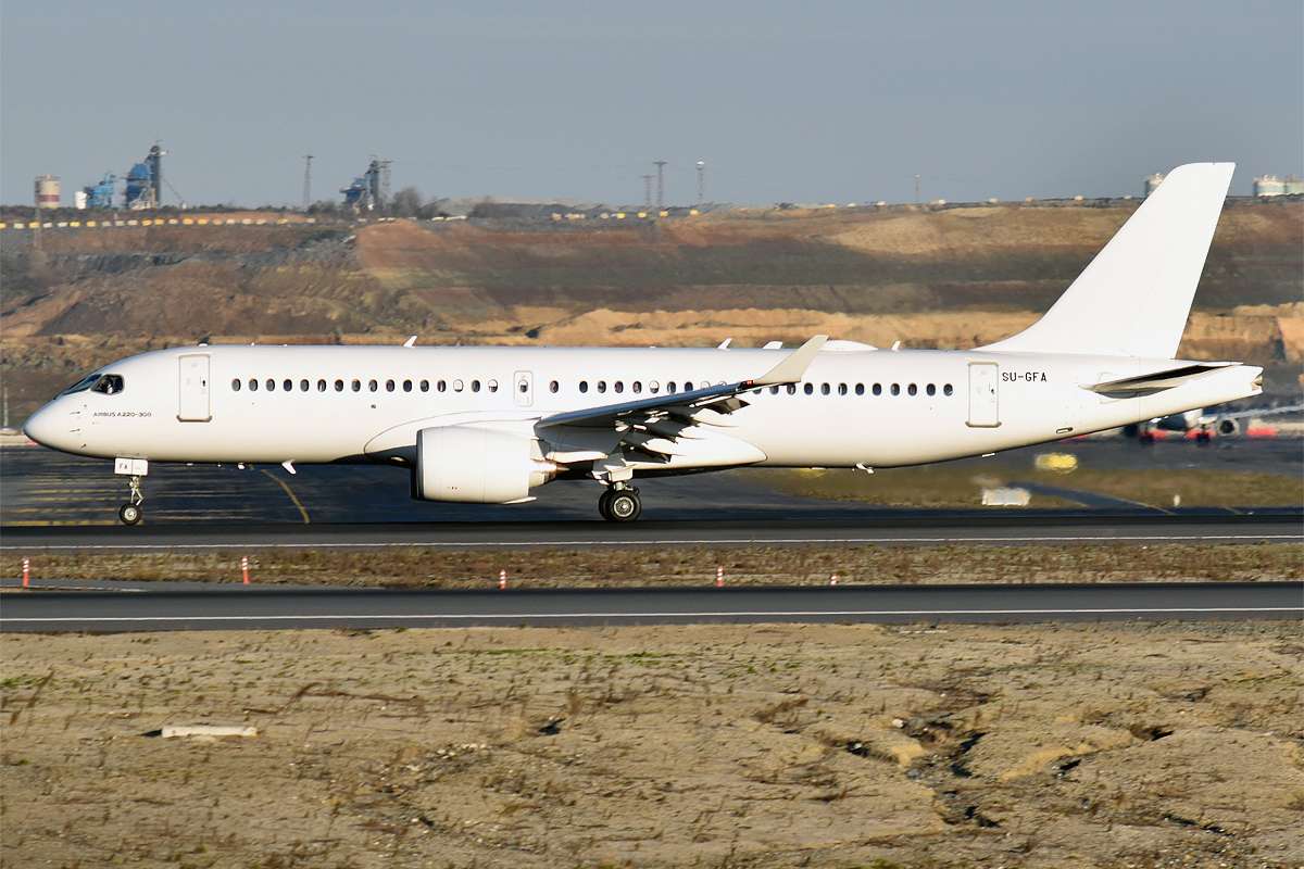 Airbus A220-300 in all white livery