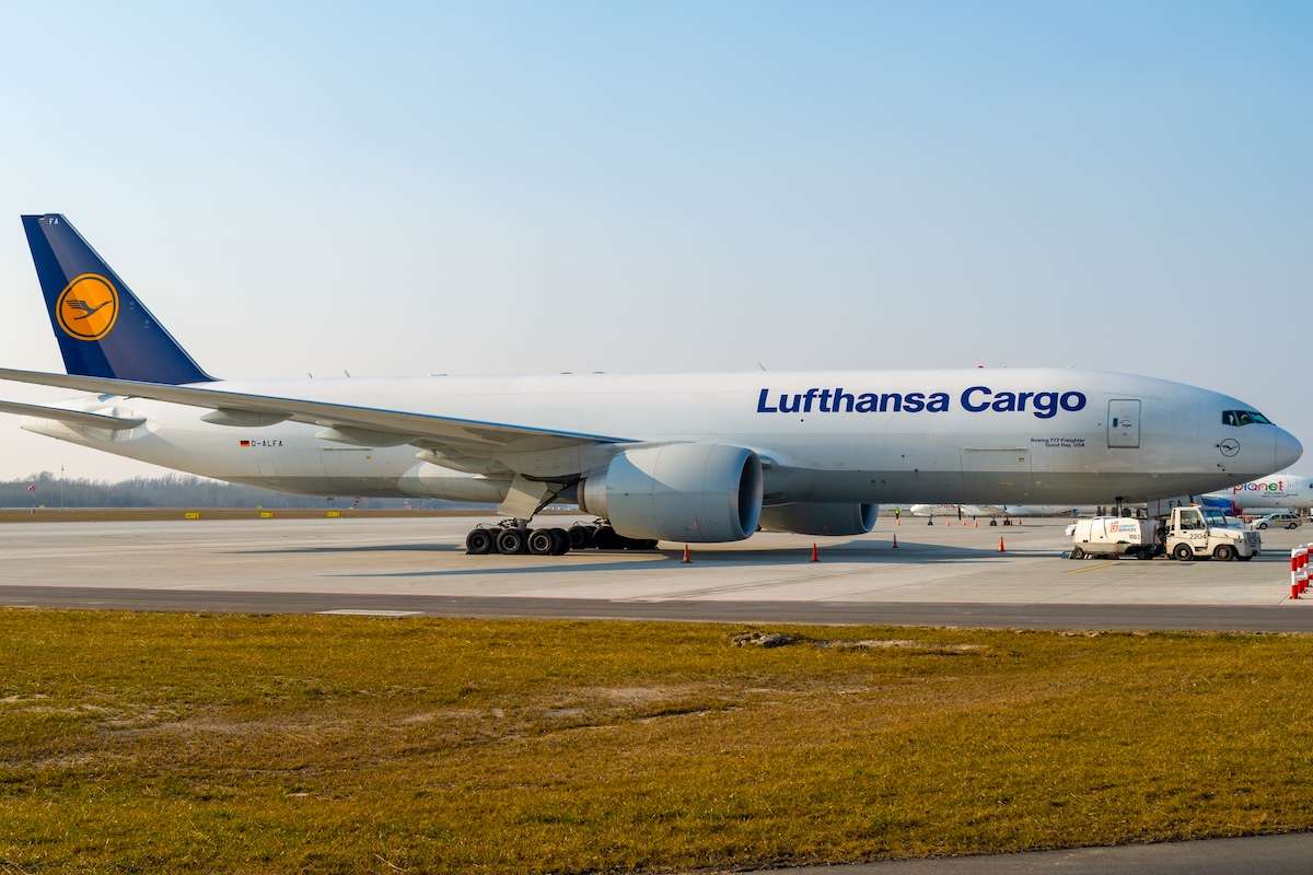 Warsaw, Poland - Mar 21, 2015 - Lufthansa Cargo, Boeing 777-FBT, D-ALFA