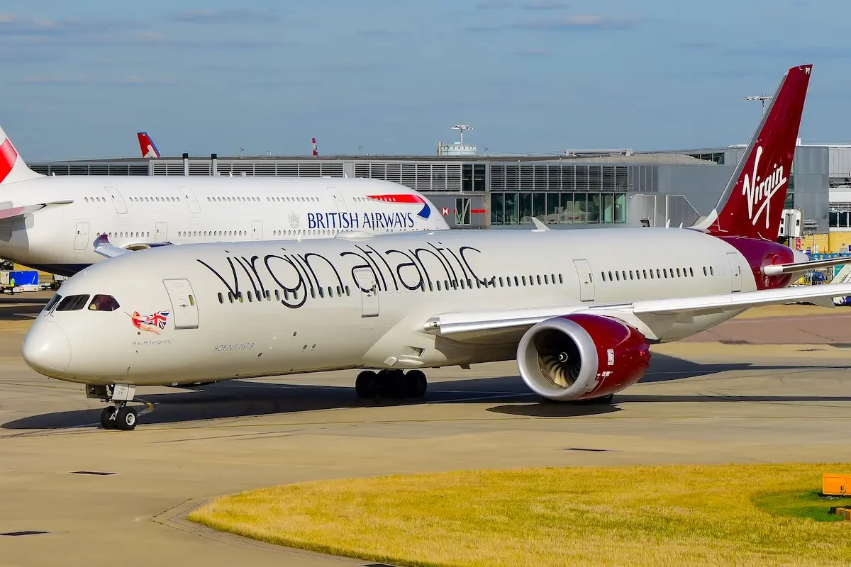 Virgin Atlantic Boeing 787 Dreamliner Aircraft Taxing for take off at London's Heathrow Airport UK