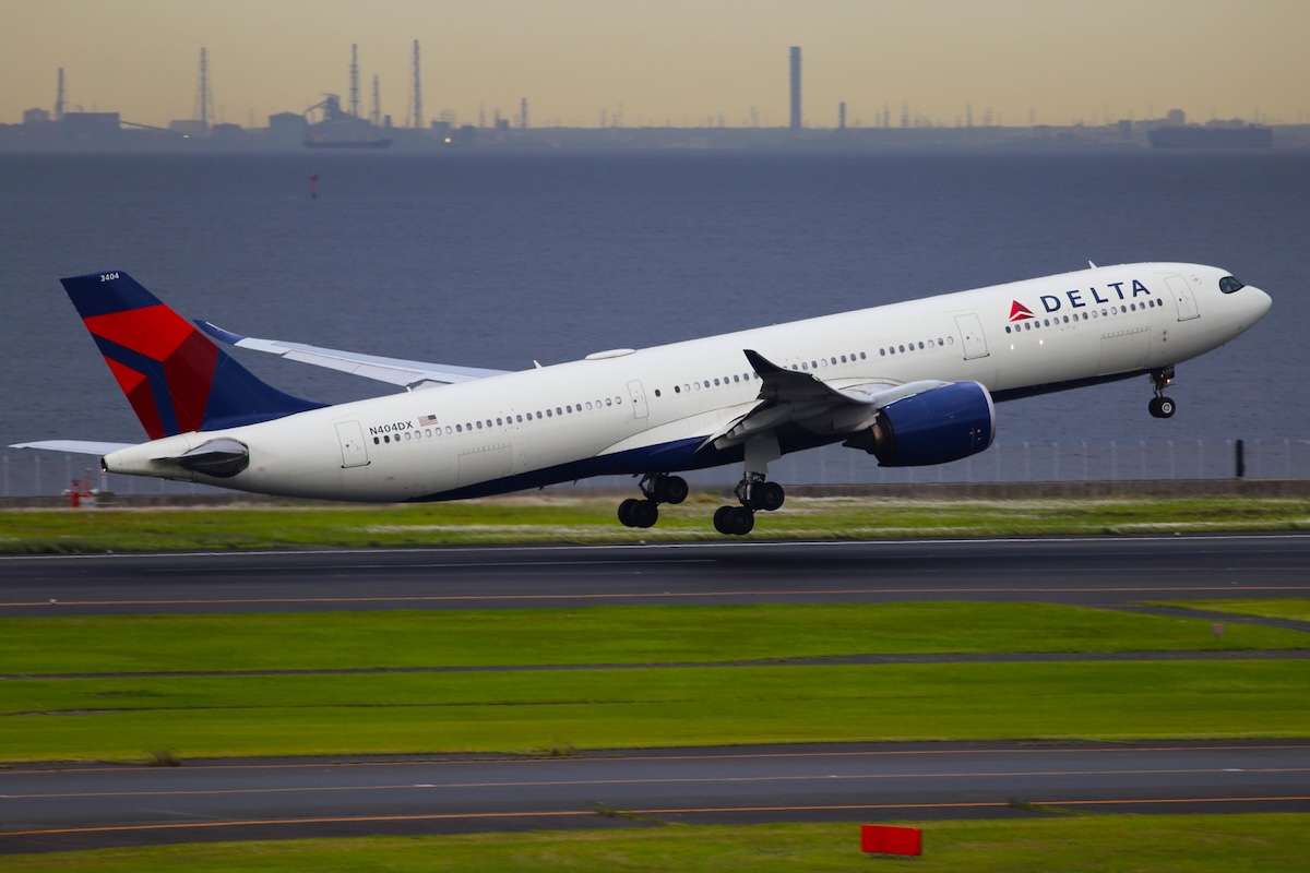A Delta Airbus A330neo departs Tokyo