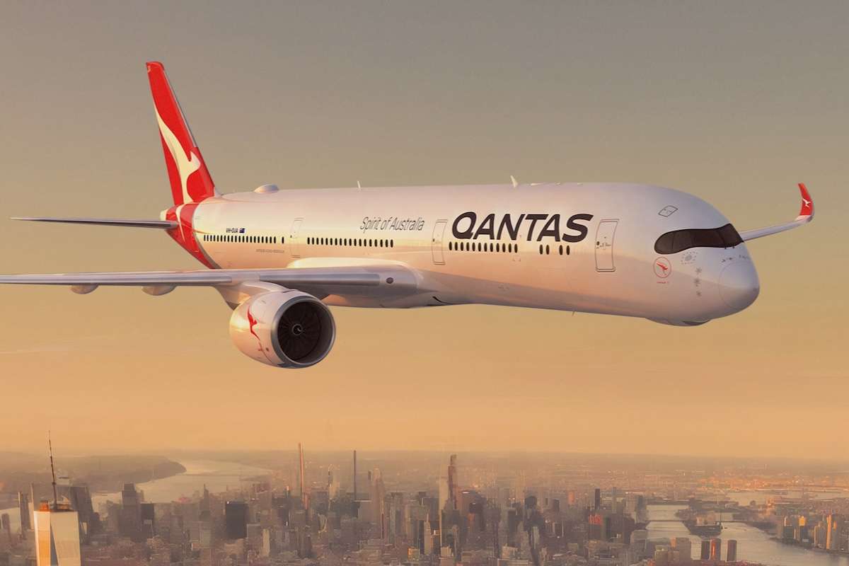 Qantas Airbus A350-1000ULR over New York