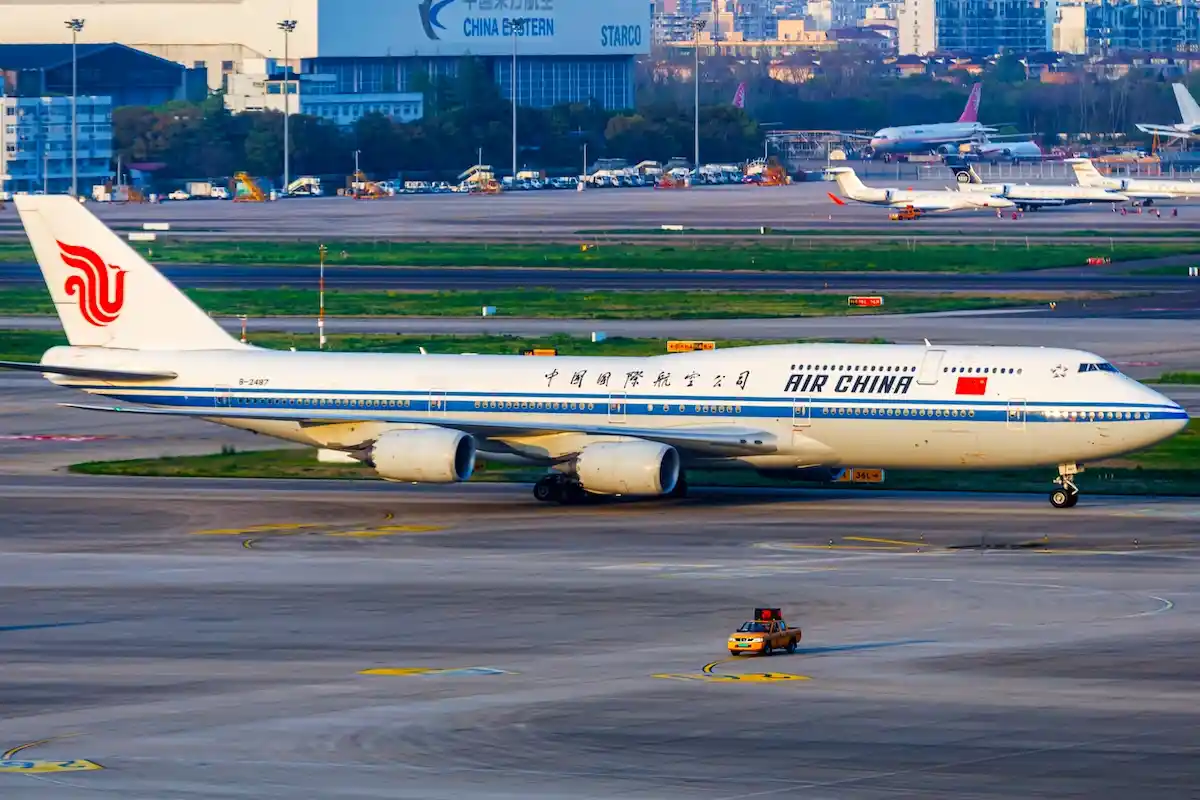 Air China Boeing 747-8 airplane at Shanghai Hongqiao Airport (SHA) in China