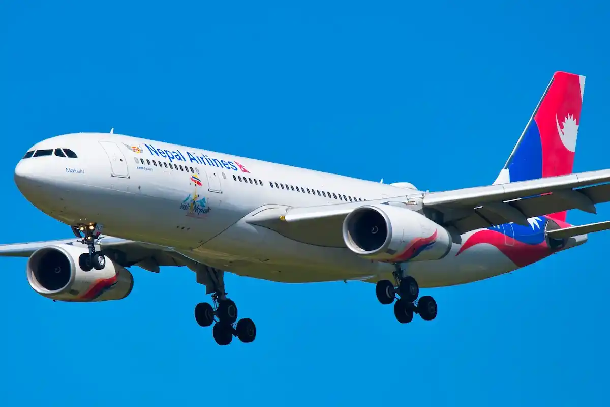 Nepal Airlines Airbus A330-200 (9N-ALZ) approaching Narita International Airport for landing under clear blue sky