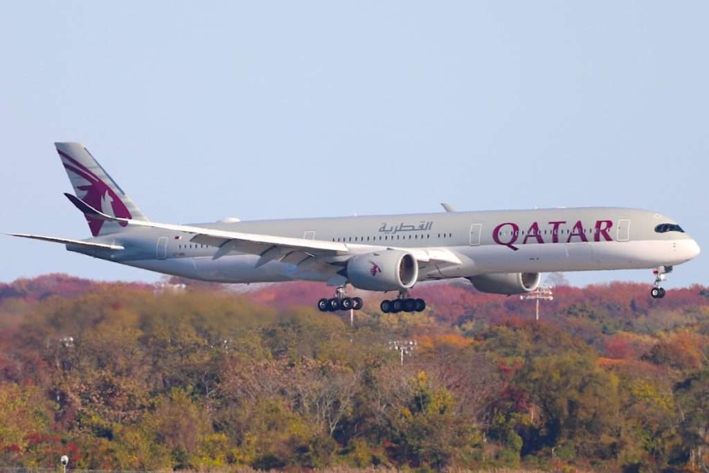 Qatar Airways A350-1041 (A7-ANO) landing at JFK Airport in NYC on November 3rd, 2022.