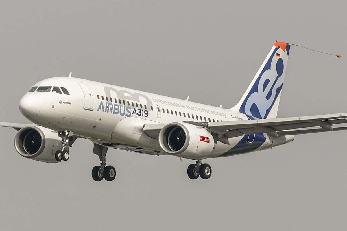 The Airbus A319neo on its first flight in Toulouse