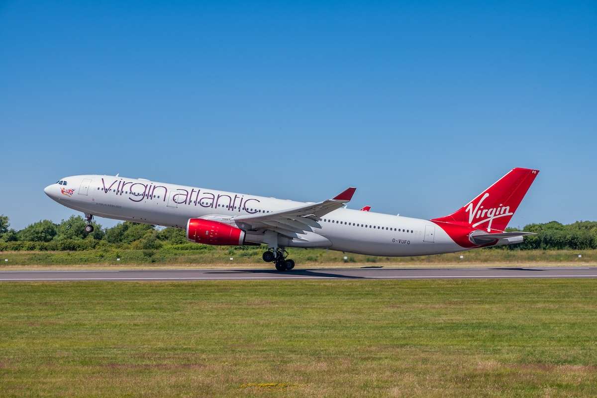 MANCHESTER, UNITED KINGDOM - JULY 10TH, 2022:Virgin Atlantic Airbus A330 departing Manchester Airport