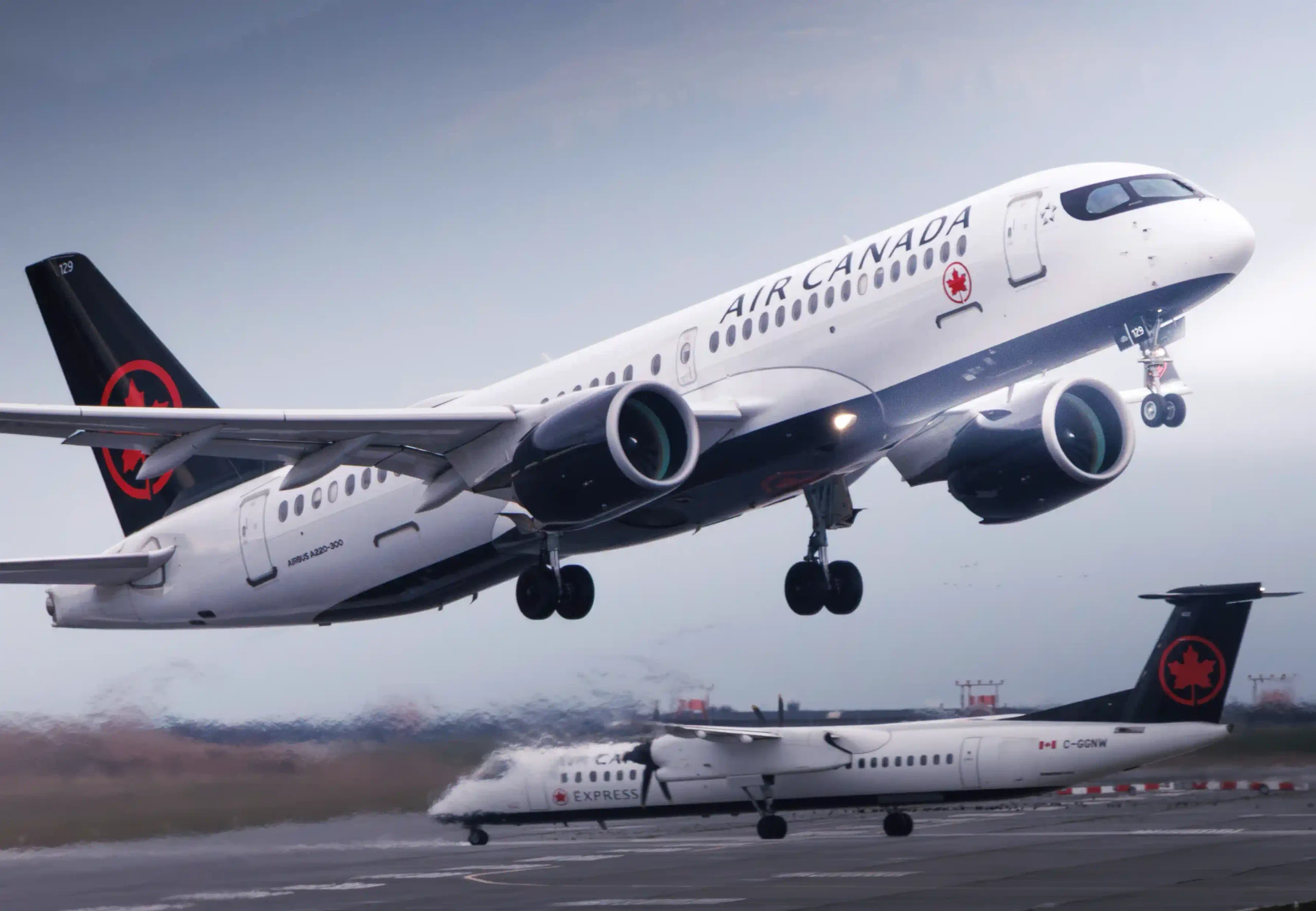 An Air Canada Airbus A220 departing