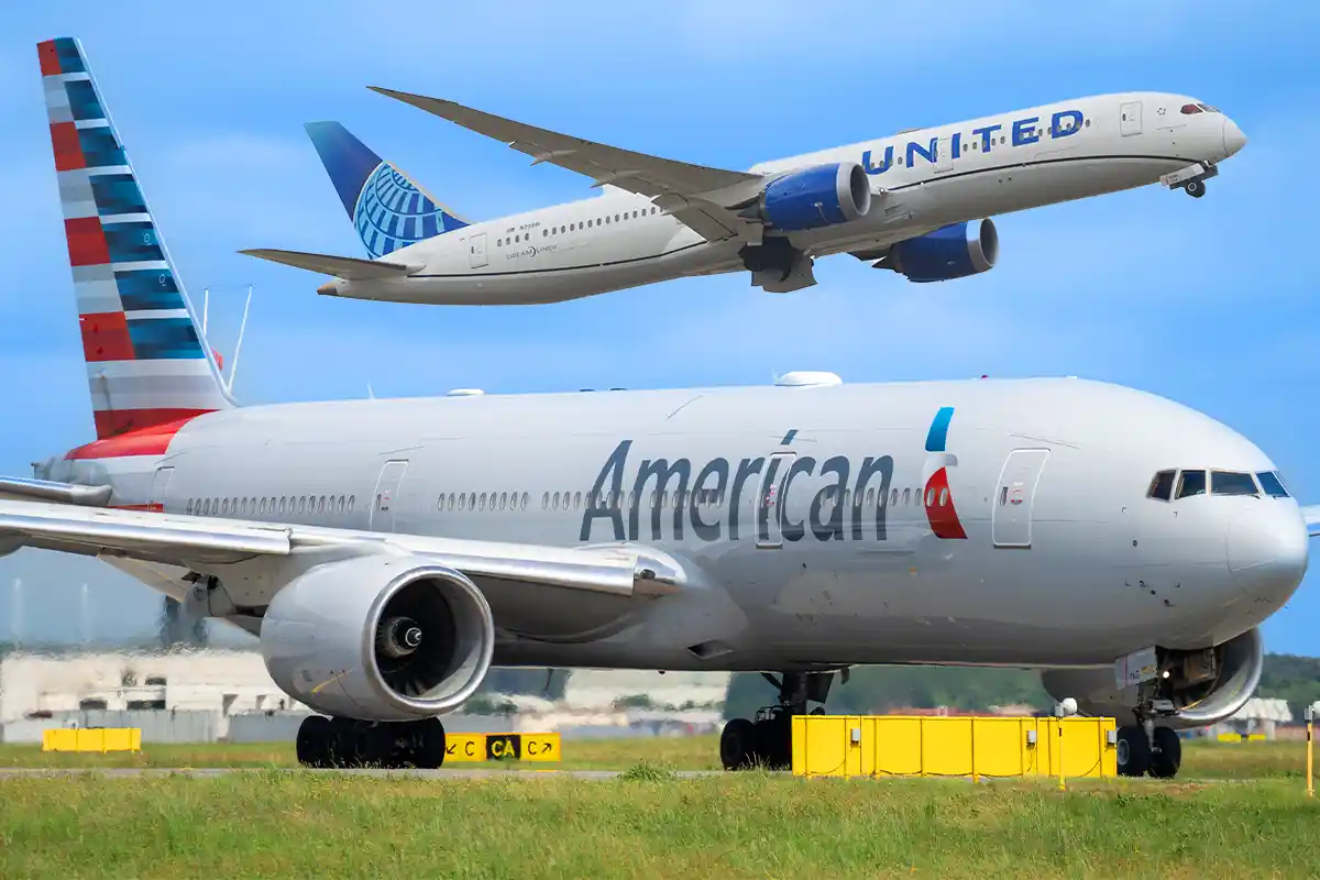 An American Airlines Boeing 777-200ER and United Airlines Boeing 787