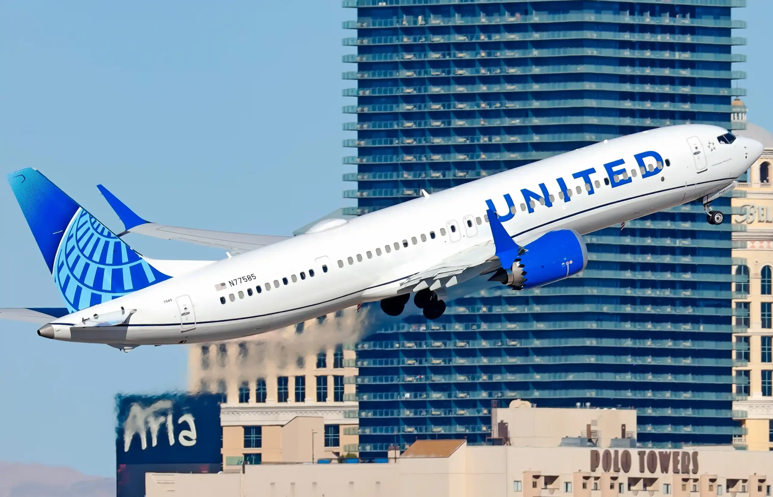 A United Airlines Boeing 737 MAX departing Las Vegas